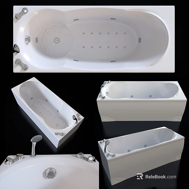 Modern White Bathtubs with Whirlpool Jets and Various Freestanding Designs for Bathroom Interior 3d model 