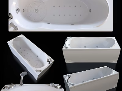 Modern White Bathtubs with Whirlpool Jets and Various Freestanding Designs for Bathroom Interior 3d model