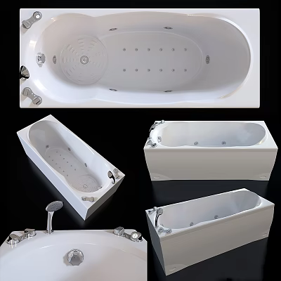 Modern White Bathtubs with Whirlpool Jets and Various Freestanding Designs for Bathroom Interior 3d model