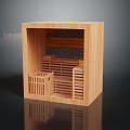 Modern Wooden Sauna Interior Design With Wooden Benches And Storage Shelf