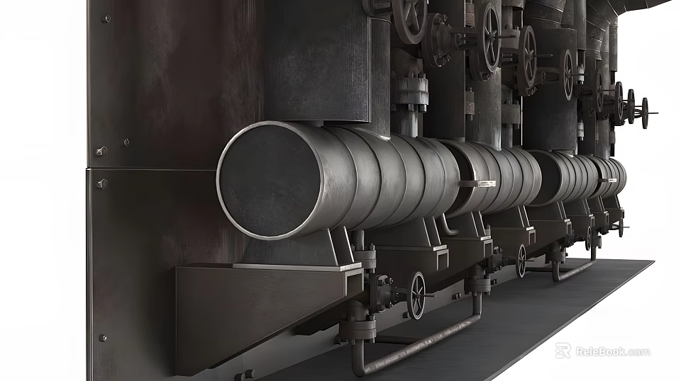 Public Facility Mechanical Equipment With Large Metal Pipes And Industrial Valves 3d model 