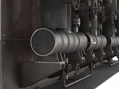 Public Facility Mechanical Equipment With Large Metal Pipes And Industrial Valves 3d model