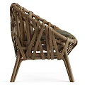 Handwoven Rattan Accent Chair With Green Leather Cushion And Wooden Frame