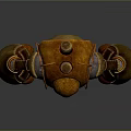 Orange Mechanical Robot Character With Green Glowing Eyes And 3D Model Design