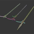 Three Traditional Long Shaft Weapons With Wooden Handles And Metal Heads