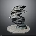 Wavy Sculpture With Textured Surface Design On Circular Stone Base