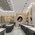 Modern Jewelry Store Interior Design With Display Counters Bright Lighting And Green Stools 3d model