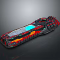 Futuristic Cosmic Spaceship With Red Black Exterior And Blue Glowing Accents