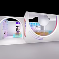 Modern White Exhibition Booth Featuring Arch Design And Colorful Lighting Display Space