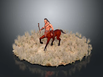 Fierce Game Movie Character Riding Brown Horse Holding Spear In Dry Grassland 3d model