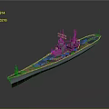 Detailed 3D Warship Model With Gray Hull Brown Deck And Antennas