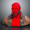 Red Skinned Demon Character Bust With Round Horns Beard Cigar And Leather Jacket 3d model