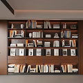 Stylish Modern Wooden Bookshelf With Shelves Books Photos And Decorations