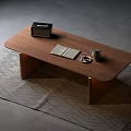 Modern Wooden Coffee Table With LED Light Strip Laptop And Mug On Surface Design
