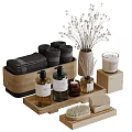 Natural Bath Daily Essentials Set With Folded Towels Wooden Tray And Aromatherapy Items