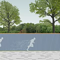 Outdoor Scenic Wall Featuring White Running Silhouettes Green Trees And Blue Sky