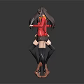 Dynamic Anime Character Figure With Red Jacket Short Skirt Black Stockings Back Front View