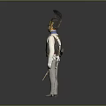 Man Standing in Gray Military Uniform With Feather Helmet Holding Sword White Sash