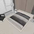 Modern Tufted White Double Bed With Black Bedding And Black Chair Near Window