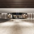 Modern Hotel Lobby With Coffee Bar Curved Design Wooden Walls And Waterfall Feature