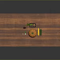 Wooden Dining Table Decorated With Pumpkin Small Fruits And Leaves