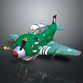 Vintage Green Fighter Airplane Model With Shark Mouth Paint And Star Emblems
