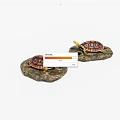 Two Turtle Figurines On Rock Bases With Brown Red Shells And Yellow Heads 3d model