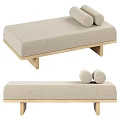 Modern Beige Fabric Sofa Bench with Wooden Frame and Cylindrical Cushions
