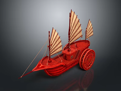 Red Decorative Model Featuring Sails And Wheels With Unique Craftsmanship Design 3d model