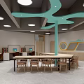 Modern Office Interior With Teal Ceiling Structure Workstations And Natural Light 3d model