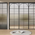 Modern Interior Black Frame Glass Doors With Grid And Arched Design 3d model