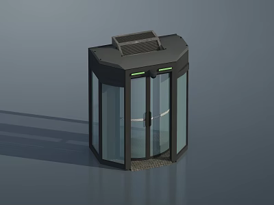 Modern Octagonal Revolving Door Featuring Glass Panels Metal Frame And Green Lighting 3d model