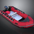 Red Inflatable Boat With Motor Red Seats And Silver Floor