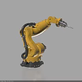 Yellow Industrial Robotic Arm With Black Cables Stable Base And Precision End Tool 3d model