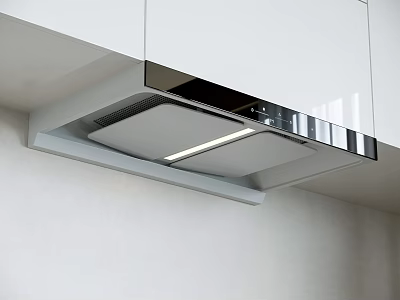 Modern Kitchen Range Hood Appliance With Sleek White Cabinets LED Light And Metallic Trim 3d model