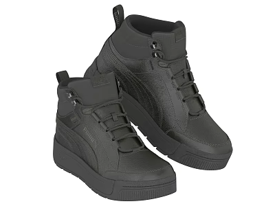 PUMA Black High Top Leather Lace Up Casual Sports Shoes 3d model