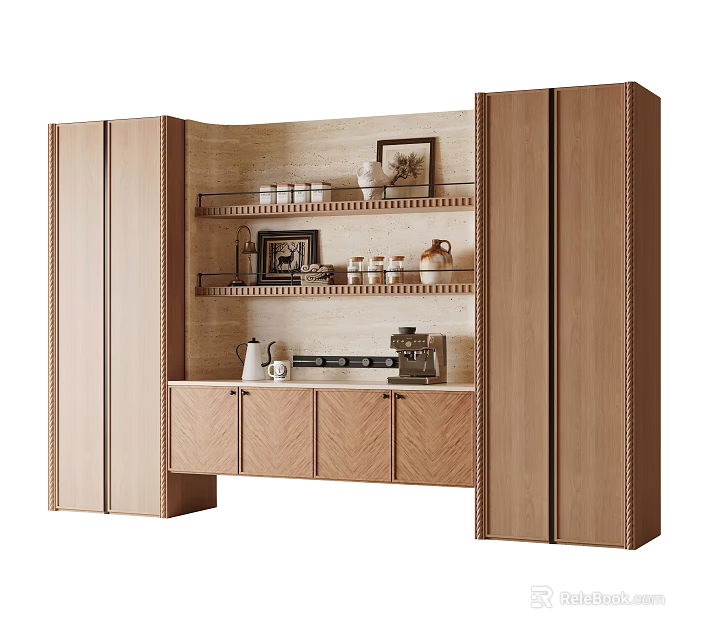 Modern Light Wooden Side Cabinet With Open Display Shelves And Ample Home Storage Space 3d model 