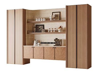 Modern Light Wooden Side Cabinet With Open Display Shelves And Ample Home Storage Space 3d model
