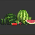 Fresh Ripe Watermelon Display With Whole Fruits And Sliced Pieces On Dark Surface