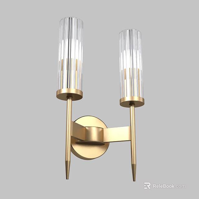 Modern Gold Wall Sconce With Double Glass Shades And Sleek Metal Bracket Design 3d model 