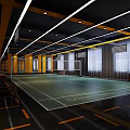 Modern Indoor Badminton Court For Sports Fitness With Green Surface And Lighting