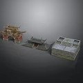 Traditional Chinese Architecture Models With Wooden Archway And Gray Tile Roofs