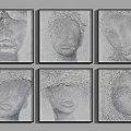 Six Panel Abstract Paintings Featuring Textured Abstract Face Portraits In Gray White Tone