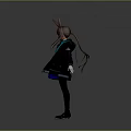 Game and Movie Character With Rabbit Ears Brown Hair Coat Skirt Stockings and Sneakers