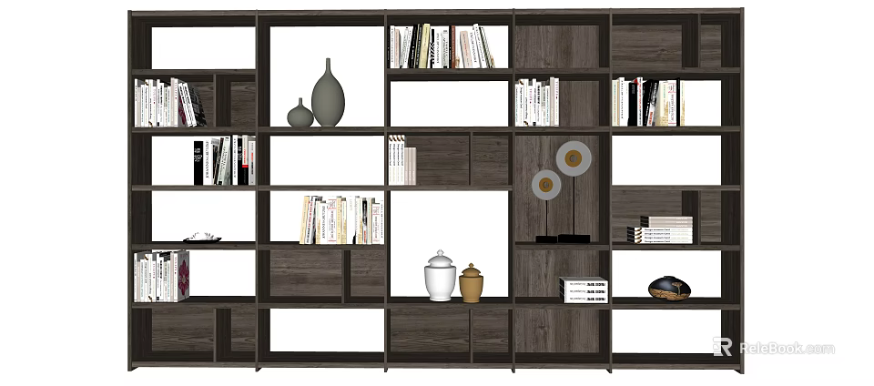 Modern Multi Compartment Bookshelf With Books Decorative Vases Table Lamp And Storage 3d model