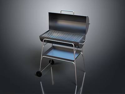 Portable Metal Outdoor Grill With Lid Shelf And Rolling Wheels For Cooking 3d model