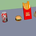 Delicious Fast Food Assortment With McDonalds Fries Hamburger Coca Cola And Lollipop