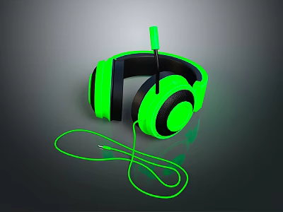 Green Wired Headphones With Microphone Soft Earpads Ergonomic Design High Quality Audio 3d model