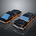 Two Classic Vintage Cars With Retro Design And Shiny Black Orange Finish