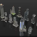 Various Modern Skyscraper Architecture Models With Glass Facades And Unique Structures 3d model